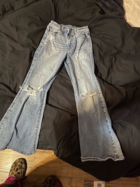 American Eagle Outfitters Light Blue Distressed Flare Jeans